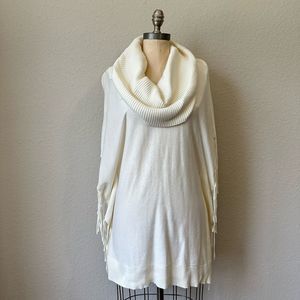 NWT MICHAEL KORS Ribbed Cowl Neck Fringe Poncho Sweater in Cream
